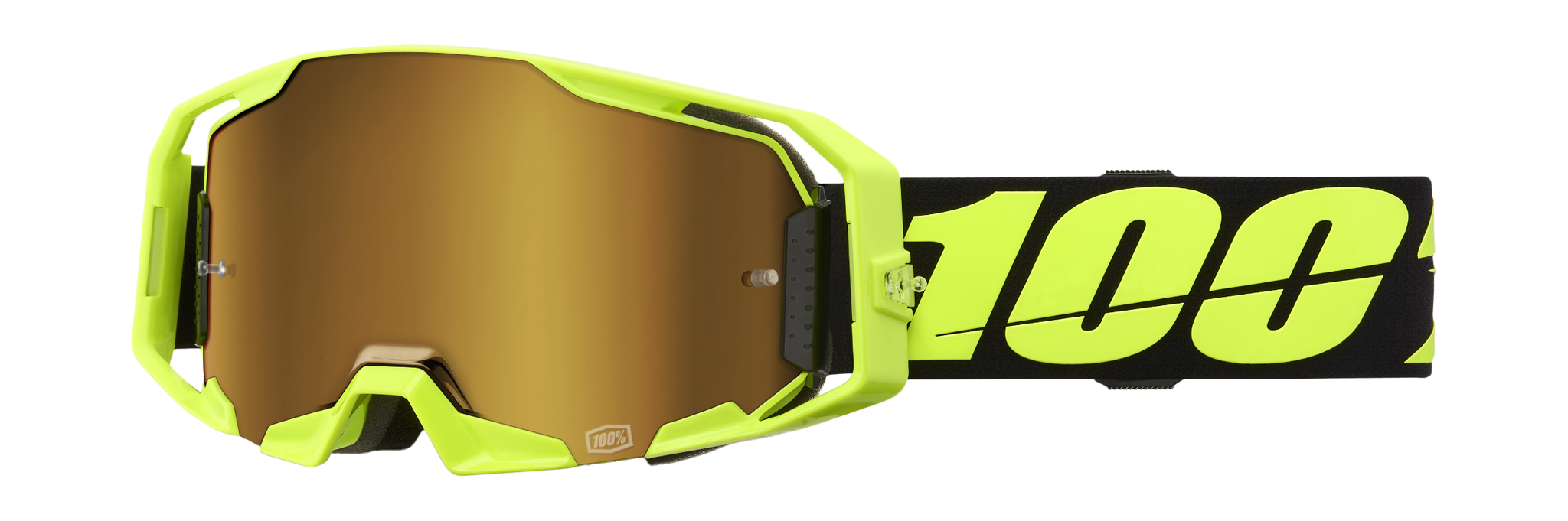 100% Motocross Goggle ARmatic Neon Yellow - Mirror True Gold