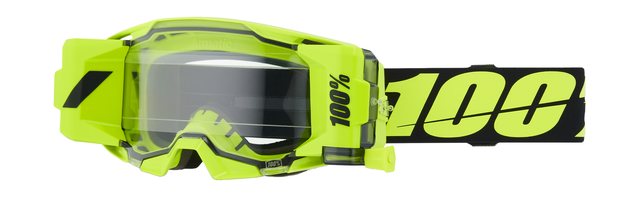 100% Motocross Goggle Roll-Off ARmatic Forecast Neon Yellow - Clear