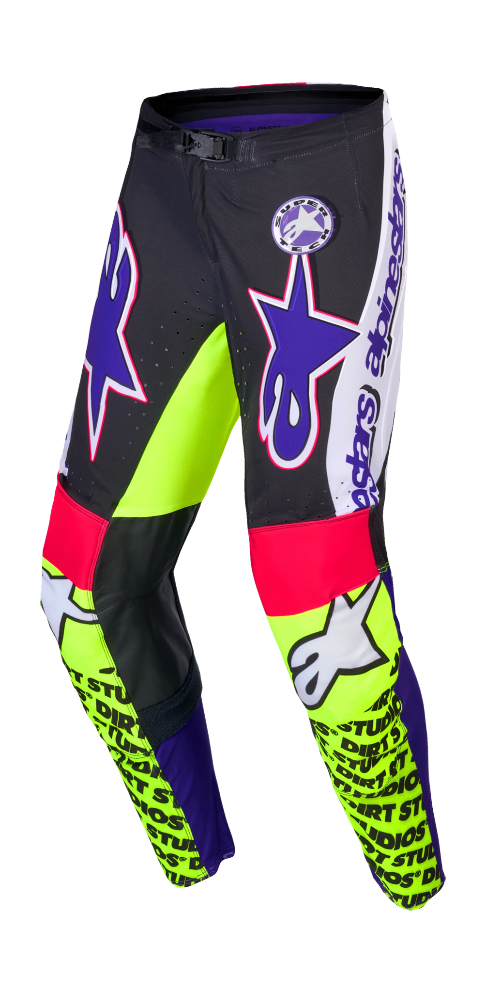 Alpinestars Motocross Pants Supertech LE Dirt Studios - White / Purple / Yellow Fluo