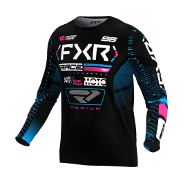 FXR Motocross Jersey Podium - Black / Cyan / Pink