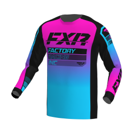 FXR Youth Motocross Jersey Clutch Pro - Black / Sky / Pink