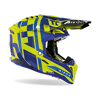 Airoh Motocross Helmet Aviator 3 TC21 - Gloss Fluo Yellow / Blue