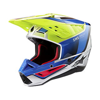 Alpinestars Motocross Helmet S-M5 Sail - Gloss Fluo Yellow / Blue / Silver