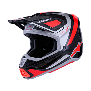 Alpinestars Motocross Helmet S-M7 Rise - Black / Silver / Fluo Red