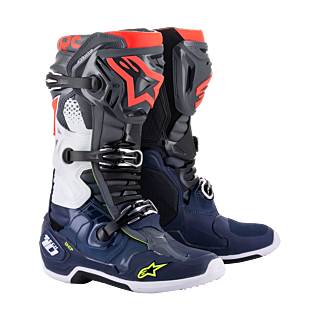 Alpinestars Motocross Boots Tech 10 - Dark Grey / Dark Blue / Fluo Red
