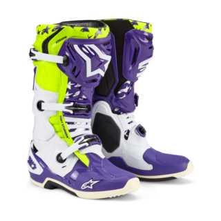 Alpinestars Motocross Boots Tech 10 LE Dirt Studios - White / Purple / Yellow Fluo