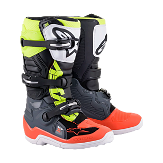 Alpinestars Youth Motocross Boots Tech 7S - Dark Grey / Fluo Red / Fluo Yellow