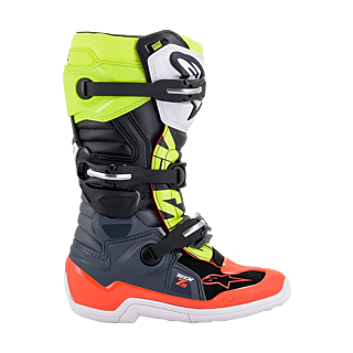 Alpinestars Youth Motocross Boots Tech 7S - Dark Grey / Fluo Red / Fluo Yellow