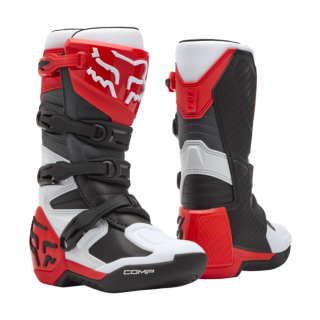 Fox Youth Motocross Boots Comp - White / Fluo Red