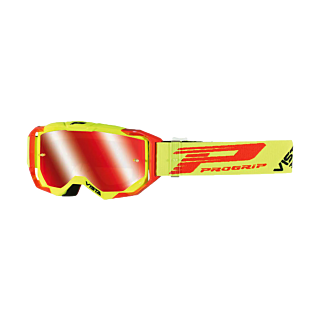 Progrip Motocross Goggle 3303 FL Vista - Fluo Yellow / Red - Multilayered / Mirrored Red