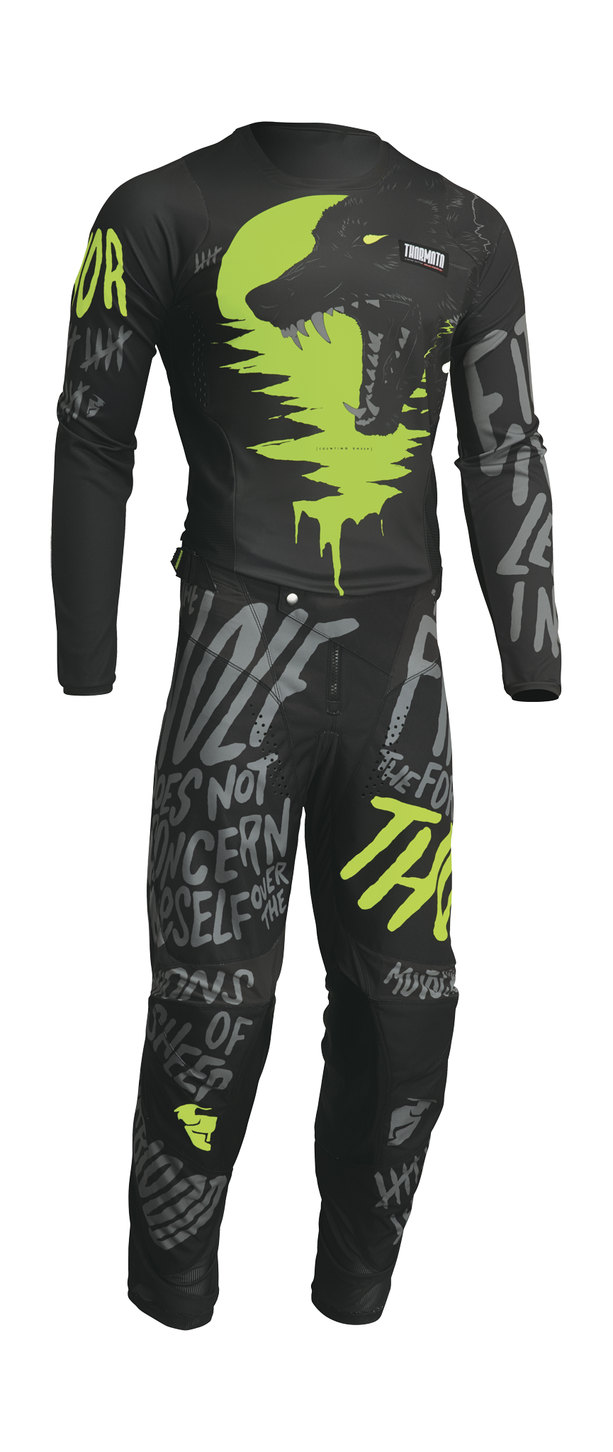 Thor Youth Motocross Gear Pulse Counting Sheep - Charcoal / Acid
