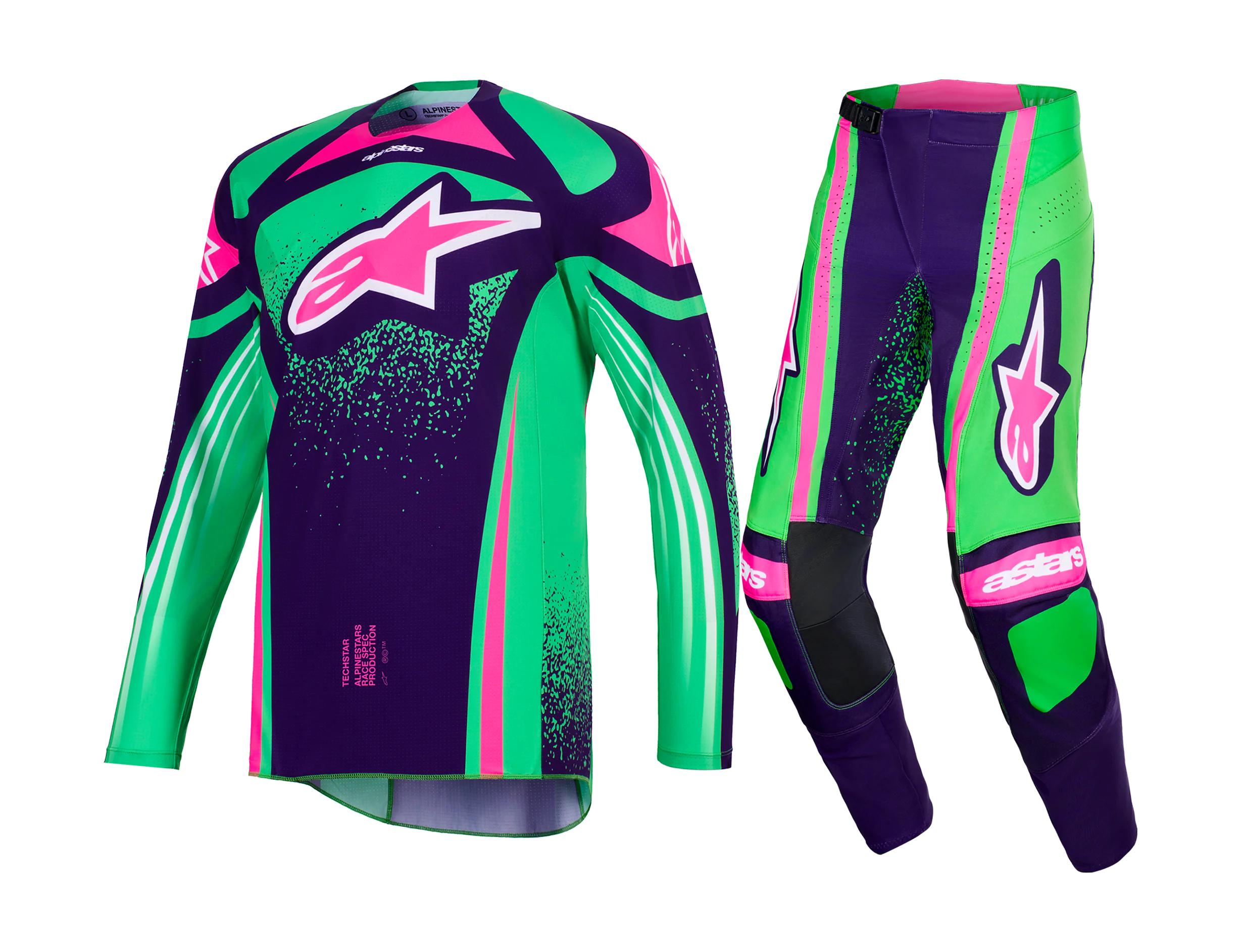 Alpinestars Motocross Gear 2026 Techstar Nomur - Deep Purple / Green / Fluo Pink